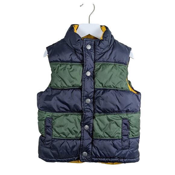 Gymboree Puffer Vest Little Boys XS (3-4) Striped Retro Preppy Navy Green Yellow - Picture 1 of 8